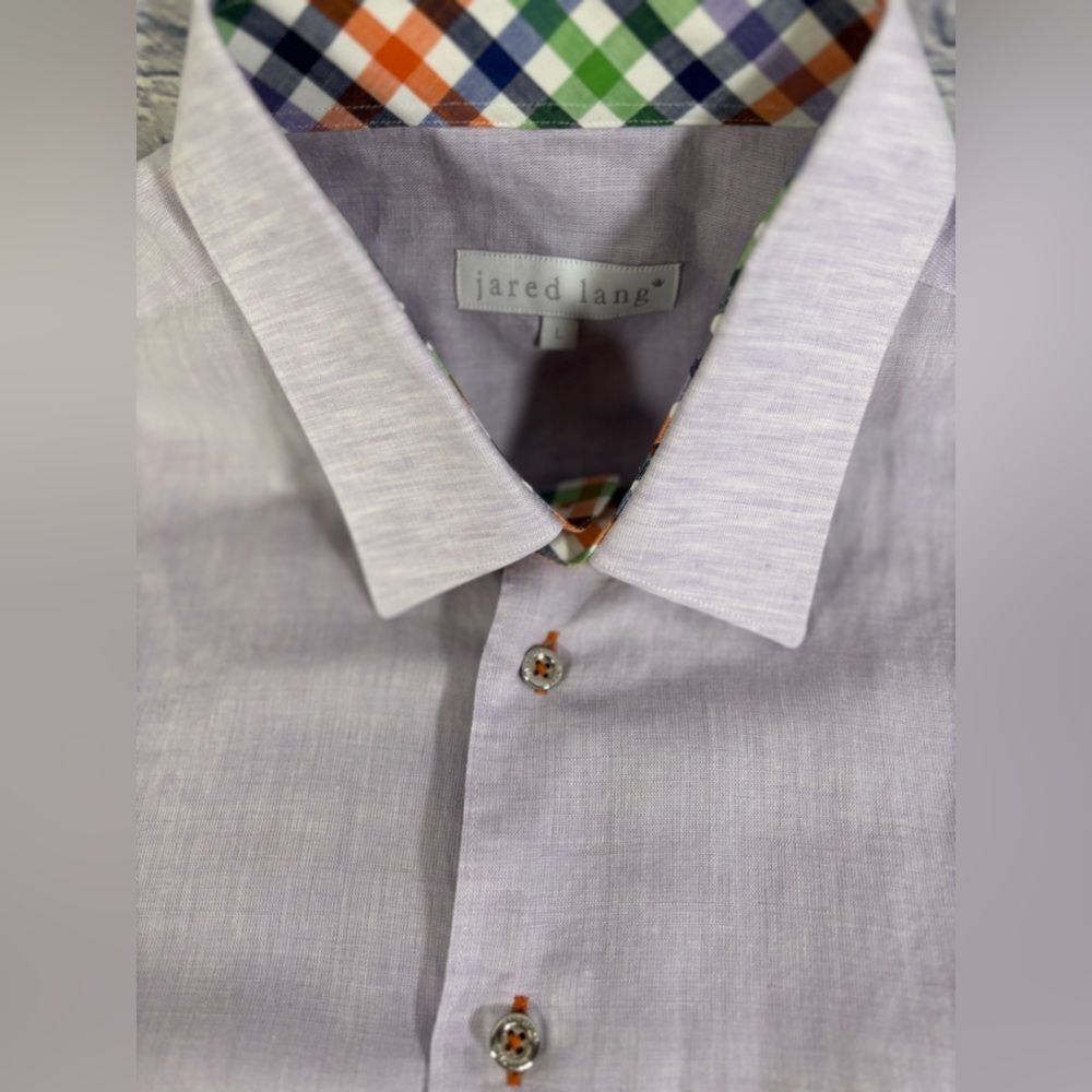 Jared Lang Lilac Luxury Classic Cotton Linen Flip Cuff Button Up Shirt L - Picture 5 of 10